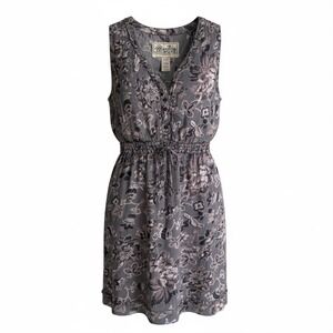 AVENTURA Charcoal Gray and White Floral Print Sleeveless Ladies Dress, 8